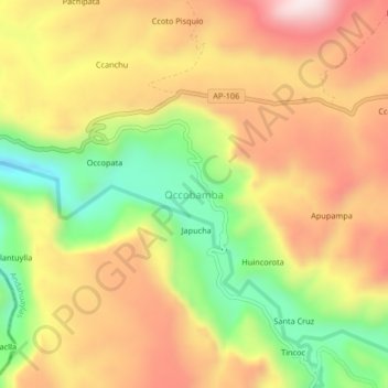 Mapa topográfico Occobamba, altitud, relieve