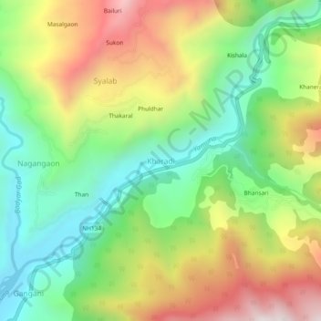 Mapa topográfico Kharadi, altitud, relieve