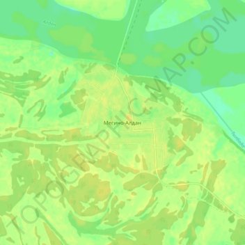 Mapa topográfico Мегино-Алдан, altitud, relieve