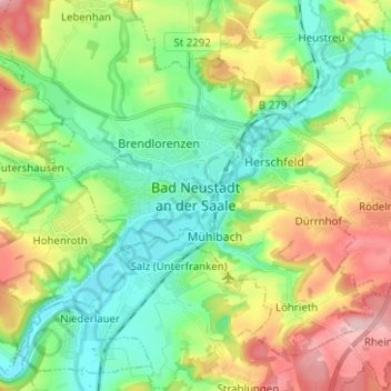 Mapa topográfico Bad Neustadt an der Saale, altitud, relieve