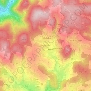Mapa topográfico Großherrischwand, altitud, relieve