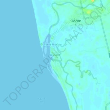 Mapa topográfico Bucana, altitud, relieve
