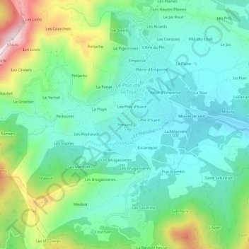 Mapa topográfico Preconil, altitud, relieve
