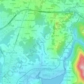 Mapa topográfico A Igrexa, altitud, relieve