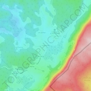Mapa topográfico Les Antoine, altitud, relieve