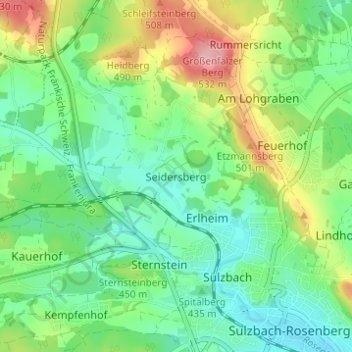 Mapa topográfico Seidersberg, altitud, relieve