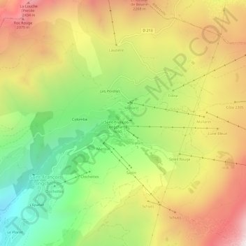 Mapa topográfico Longchamp, altitud, relieve