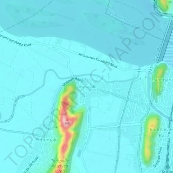 Mapa topográfico Undavalli, altitud, relieve