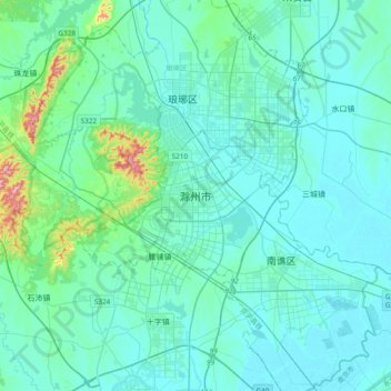 Mapa topográfico 滁州市, altitud, relieve