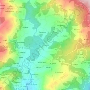 Mapa topográfico As Touzosas, altitud, relieve