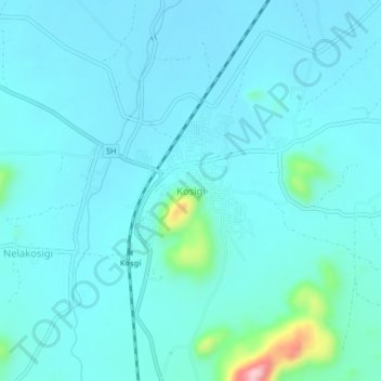 Mapa topográfico Kosigi, altitud, relieve