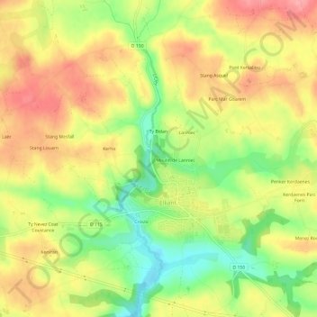 Mapa topográfico Chalonic, altitud, relieve