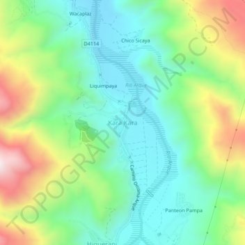 Mapa topográfico Kara Kara, altitud, relieve