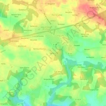 Mapa topográfico Manéran, altitud, relieve