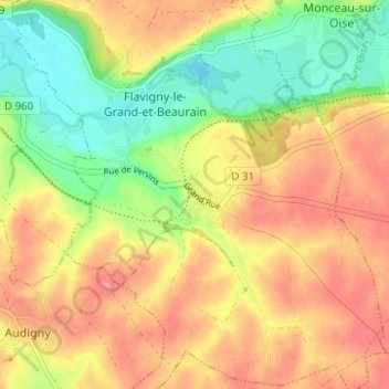 Mapa topográfico Beaurain, altitud, relieve