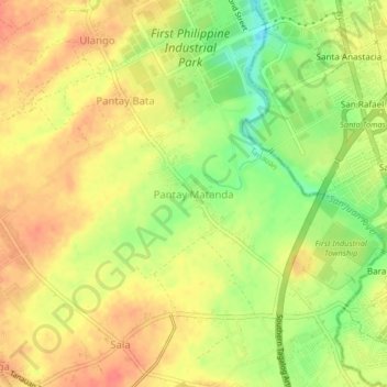 Mapa topográfico Pantay Matanda, altitud, relieve