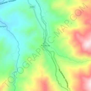 Mapa topográfico Puruhuay, altitud, relieve