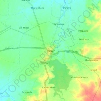 Mapa topográfico Jirapur, altitud, relieve