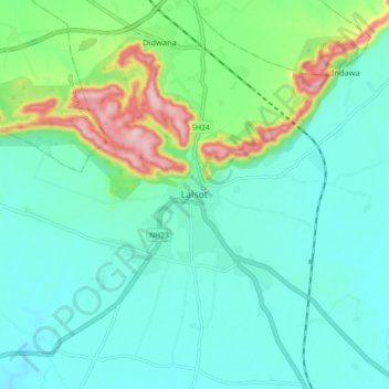 Mapa topográfico Lalsot, altitud, relieve
