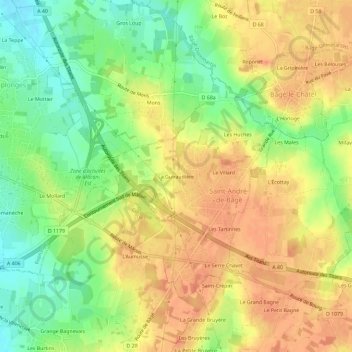 Mapa topográfico La Guiraudière, altitud, relieve