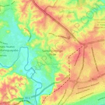 Mapa topográfico Santo Domingo Oeste, altitud, relieve