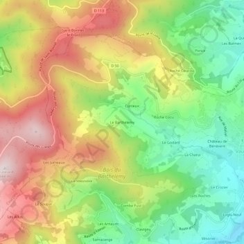 Mapa topográfico Le Barthelemy, altitud, relieve