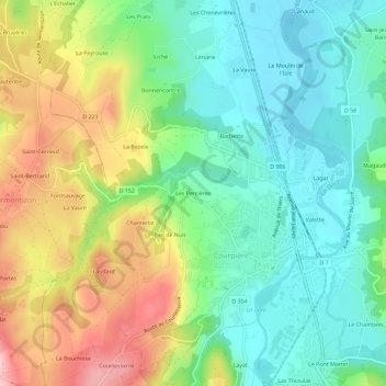 Mapa topográfico Les Percières, altitud, relieve