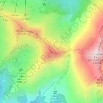 Mapa topográfico Pic de Girabal, altitud, relieve