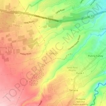 Mapa topográfico Hukay, altitud, relieve