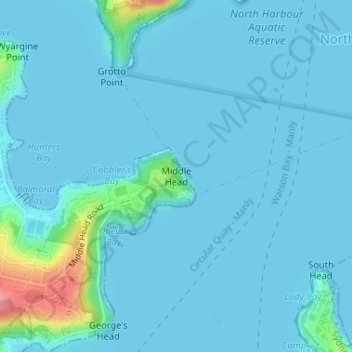 Mapa topográfico Middle Head, altitud, relieve