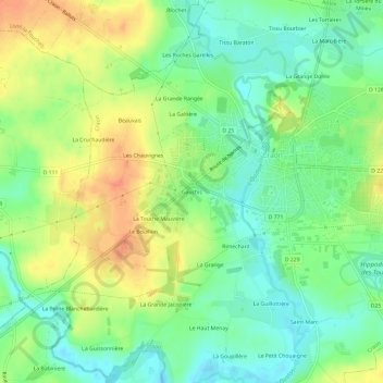 Mapa topográfico Gauchis, altitud, relieve