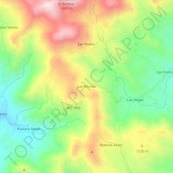 Mapa topográfico Las Alturas, altitud, relieve