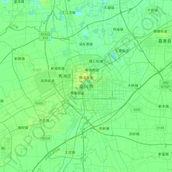 Mapa topográfico 嘉兴市, altitud, relieve
