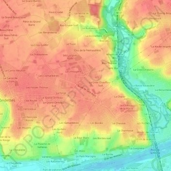 Mapa topográfico La Borde, altitud, relieve