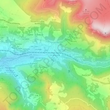 Mapa topográfico La Vergnère, altitud, relieve