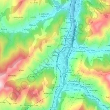 Mapa topográfico Barreo, altitud, relieve