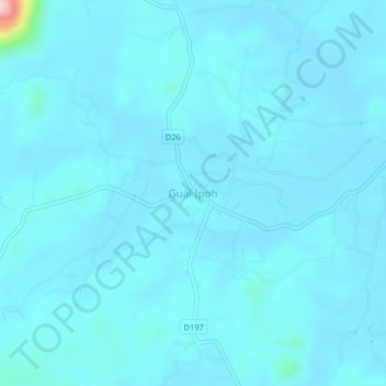 Mapa topográfico Gual Ipoh, altitud, relieve