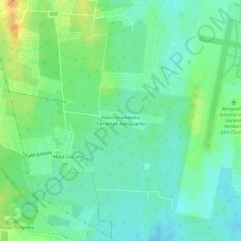 Mapa topográfico Fraccionamiento Torrentes Aeropuerto, altitud, relieve