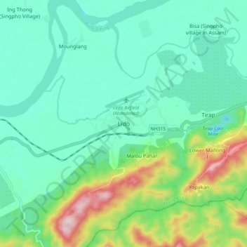 Mapa topográfico Lido, altitud, relieve