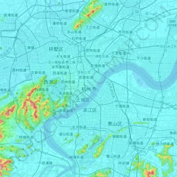 Mapa topográfico 杭州市, altitud, relieve