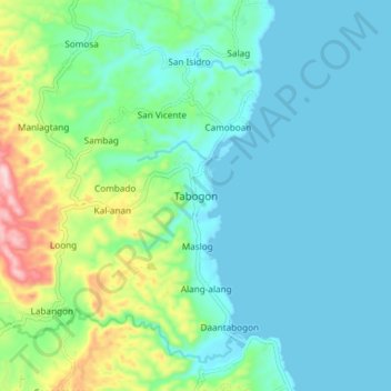 Mapa topográfico Tabogon, altitud, relieve