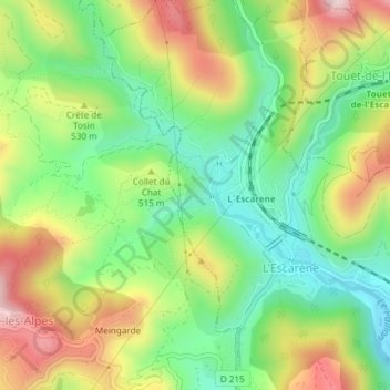 Mapa topográfico Gairaut, altitud, relieve