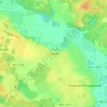 Mapa topográfico Осеево, altitud, relieve