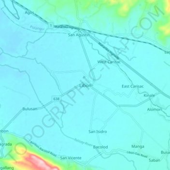 Mapa topográfico Libon, altitud, relieve