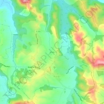 Mapa topográfico Urruty, altitud, relieve