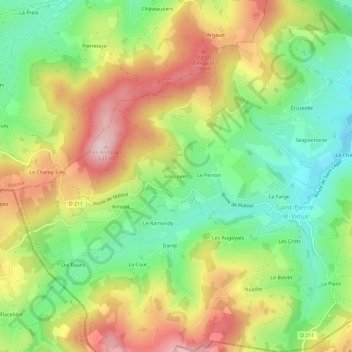 Mapa topográfico Les Layes, altitud, relieve
