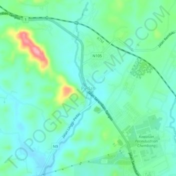 Mapa topográfico Pedas, altitud, relieve
