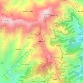 Mapa topográfico Ketūkhāl, altitud, relieve