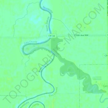 Mapa topográfico confluence of Red River of the North and Buffalo River, altitud, relieve