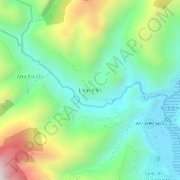 Mapa topográfico Lagunillas, altitud, relieve